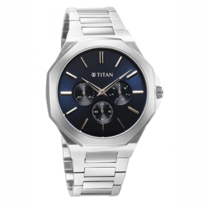 Titan Classic Slim Multifunction 90198SM01 Blue Dial Stainless Steel Strap Quartz Men Watch
